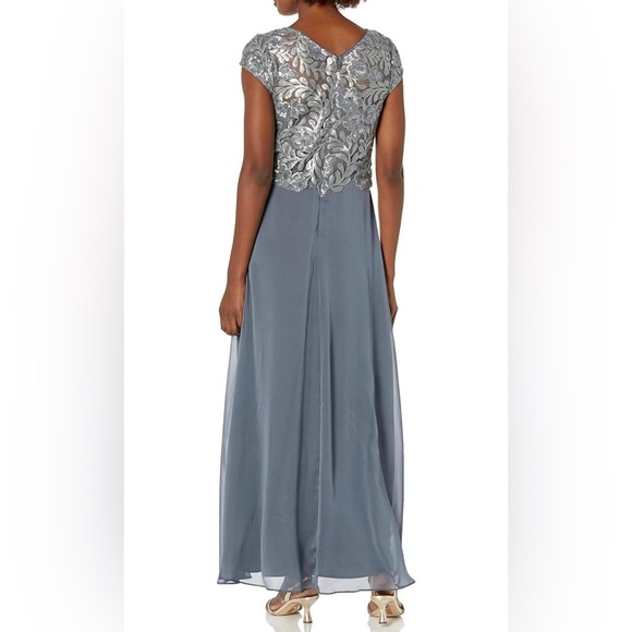 Alex Evenings Cap Sleeve Long Mock Dress in Charcoal - Picture 3 of 8